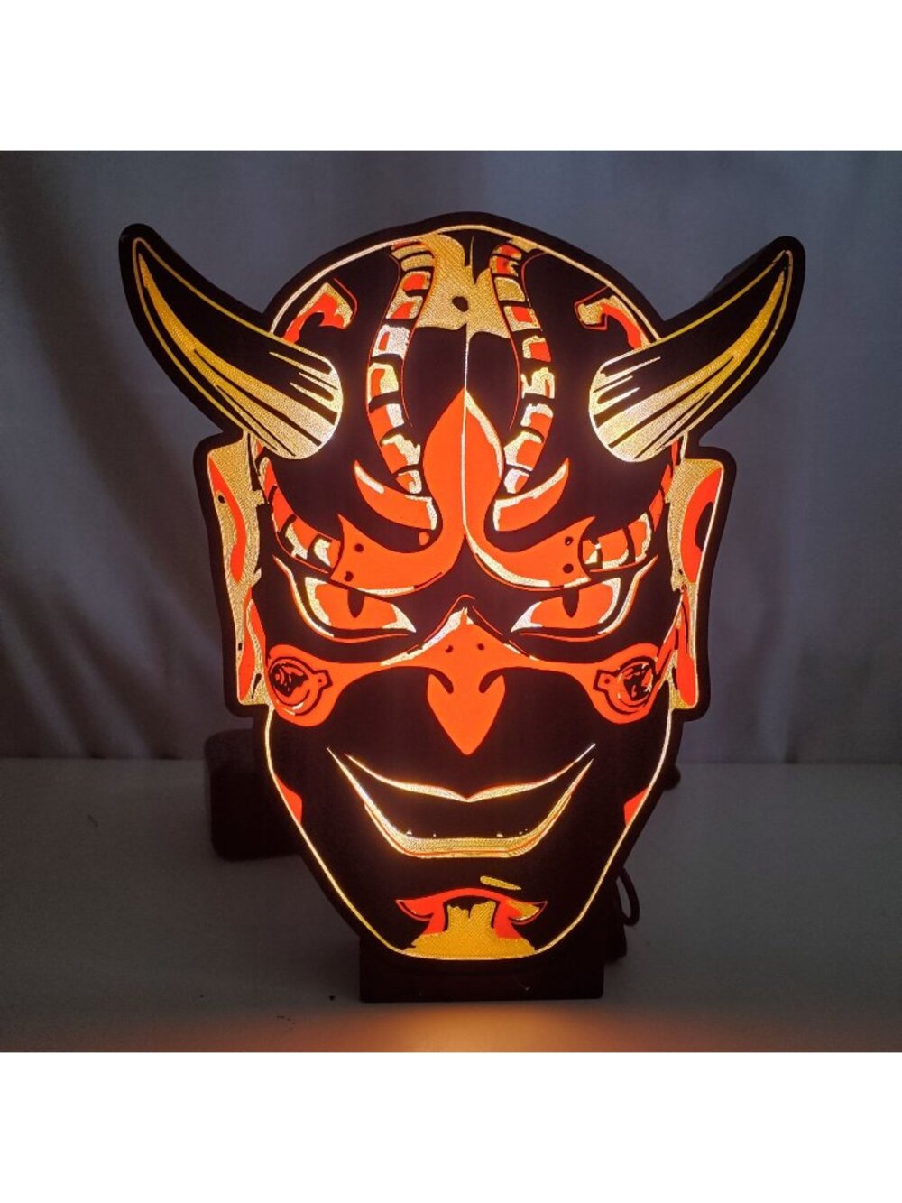 Japanese Oni Mask LED Light Box – Handcrafted USB Desk Lamp – 8" x 9.5"